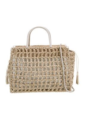 Salvatore Ferragamo Woven Bag Tan Leather 2way Crossbody Top Handle DV-21 0154